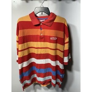 Y2K Akademiks Mens XL Striped Short Sleeve Polo Shirt Streetwear Cotton